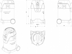 Размеры универсального строительного пылесоса Metabo ASA 30 L PC Inox